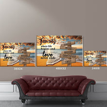 Load image into Gallery viewer, Ocean Sunset Color  Where Life Begins And Love Never Ends Multi-Names Premium Canvas
