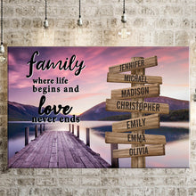 Load image into Gallery viewer, River Pier Color  Where Life Begins And Love Never Ends Multi-Names Premium Canvas