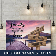 Load image into Gallery viewer, River Pier Color Where Life Begins And Love Never Ends Multi-Names Premium Canvas Poster