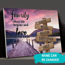 Load image into Gallery viewer, River Pier Color  Where Life Begins And Love Never Ends Multi-Names Premium Canvas