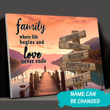 Load image into Gallery viewer, Riverside at Dusk Color  Where Life Begins And Love Never Ends Multi-Names Premium Canvas