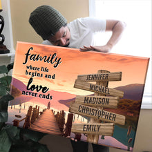 Load image into Gallery viewer, Riverside at Dusk Color  Where Life Begins And Love Never Ends Multi-Names Premium Canvas