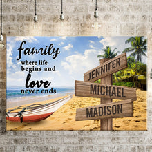 Load image into Gallery viewer, Summer Beach Color  Where Life Begins And Love Never Ends Multi-Names Premium Canvas