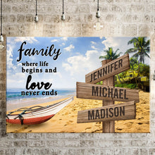 Load image into Gallery viewer, Summer Beach Color Where Life Begins And Love Never Ends Multi-Names Premium Canvas Poster