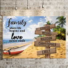 Load image into Gallery viewer, Summer Beach Color Where Life Begins And Love Never Ends Multi-Names Premium Canvas Poster