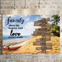 Load image into Gallery viewer, Summer Beach Color  Where Life Begins And Love Never Ends Multi-Names Premium Canvas