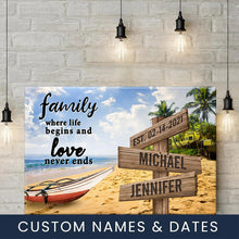 Load image into Gallery viewer, Summer Beach Color Where Life Begins And Love Never Ends Multi-Names Premium Canvas Poster