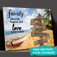 Load image into Gallery viewer, Summer Beach Color  Where Life Begins And Love Never Ends Multi-Names Premium Canvas