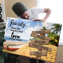 Load image into Gallery viewer, Summer Beach Color  Where Life Begins And Love Never Ends Multi-Names Premium Canvas