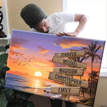 Load image into Gallery viewer, Sunset Palm Trees Color Multi-Names Premium Canvas