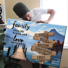 Load image into Gallery viewer, Sunshine Pier Color  Where Life Begins And Love Never Ends Multi-Names Premium Canvas