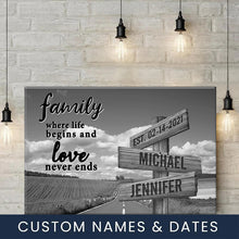 Load image into Gallery viewer, Country Road   Where Life Begins And Love Never Ends Multi-Names Premium Canvas