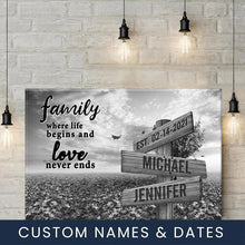 Load image into Gallery viewer, Love Tree Where Life Begins And Love Never Ends Multi-Names Premium Canvas