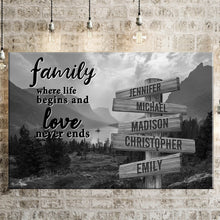 Load image into Gallery viewer, Mountain Range  Where Life Begins And Love Never Ends Multi-Names Premium Canvas