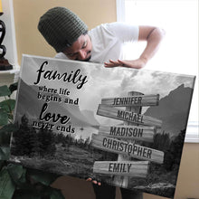 Load image into Gallery viewer, Mountain Range  Where Life Begins And Love Never Ends Multi-Names Premium Canvas