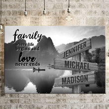 Load image into Gallery viewer, Mountain River Where Life Begins And Love Never Ends Multi-Names Premium Canvas Poster
