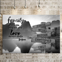 Load image into Gallery viewer, Mountain River Where Life Begins And Love Never Ends Multi-Names Premium Canvas Poster