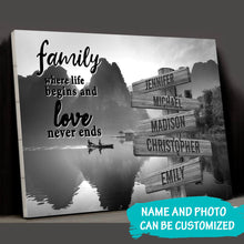 Load image into Gallery viewer, Mountain River Where Life Begins And Love Never Ends Multi-Names Premium Canvas