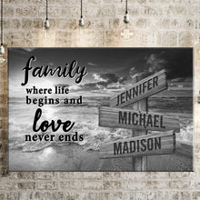 Load image into Gallery viewer, Ocean Sunset  Where Life Begins And Love Never Ends Multi-Names Premium Canvas