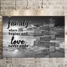 Load image into Gallery viewer, Ocean Sunset  Where Life Begins And Love Never Ends Multi-Names Premium Canvas Poster
