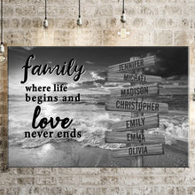 Load image into Gallery viewer, Ocean Sunset  Where Life Begins And Love Never Ends Multi-Names Premium Canvas Poster