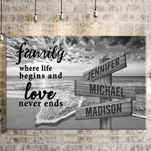 Load image into Gallery viewer, Ocean Sunset  Where Life Begins And Love Never Ends Multi-Names Premium Canvas
