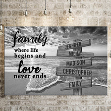 Load image into Gallery viewer, Ocean Sunset  Where Life Begins And Love Never Ends Multi-Names Premium Canvas