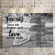 Load image into Gallery viewer, Ocean Sunset  Where Life Begins And Love Never Ends Multi-Names Premium Canvas