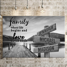Load image into Gallery viewer, River Pier  Where Life Begins And Love Never Ends Multi-Names Premium Canvas