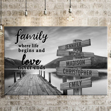 Load image into Gallery viewer, River Pier  Where Life Begins And Love Never Ends Multi-Names Premium Canvas