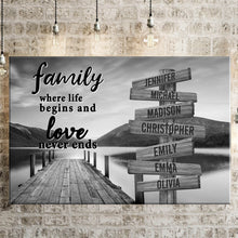Load image into Gallery viewer, River Pier  Where Life Begins And Love Never Ends Multi-Names Premium Canvas