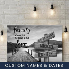 Load image into Gallery viewer, River Pier  Where Life Begins And Love Never Ends Multi-Names Premium Canvas