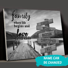 Load image into Gallery viewer, River Pier  Where Life Begins And Love Never Ends Multi-Names Premium Canvas