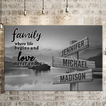 Load image into Gallery viewer, Riverside Sunset Where Life Begins And Love Never Ends Multi-Names Premium Canvas Poster