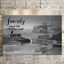 Load image into Gallery viewer, Riverside Sunset Where Life Begins And Love Never Ends Multi-Names Premium Canvas Poster