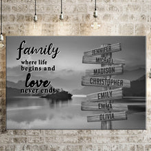 Load image into Gallery viewer, Riverside Sunset Where Life Begins And Love Never Ends Multi-Names Premium Canvas Poster