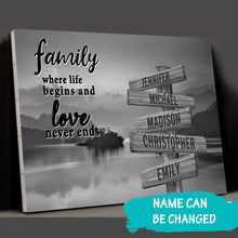 Load image into Gallery viewer, Riverside Sunset Where Life Begins And Love Never Ends Multi-Names Premium Canvas Poster
