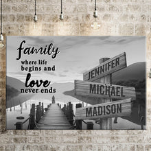 Load image into Gallery viewer, Riverside at Dusk  Where Life Begins And Love Never Ends Multi-Names Premium Canvas