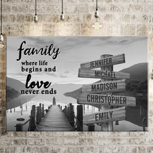 Load image into Gallery viewer, Riverside at Dusk Where Life Begins And Love Never Ends Multi-Names Premium Canvas Poster