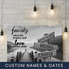 Load image into Gallery viewer, Riverside at Dusk Where Life Begins And Love Never Ends Multi-Names Premium Canvas Poster