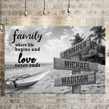 Load image into Gallery viewer, Summer Beach Where Life Begins And Love Never Ends Multi-Names Premium Canvas Poster