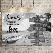 Load image into Gallery viewer, Summer Beach Where Life Begins And Love Never Ends Multi-Names Premium Canvas Poster