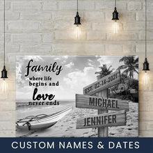 Load image into Gallery viewer, Summer Beach  Where Life Begins And Love Never Ends Multi-Names Premium Canvas