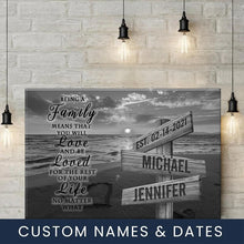 Load image into Gallery viewer, Sunset Beach "Being A Family Means You Will Love And Be Loved" Multi-Names Premium Canvas Poster
