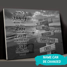 Load image into Gallery viewer, Sunset Beach "Being A Family Means You Will Love And Be Loved" Multi-Names Premium Canvas Poster