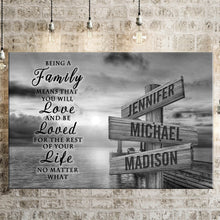 Load image into Gallery viewer, Coast Sunset "Being A Family Means You Will Love And Be Loved" Multi-Names Premium Canvas Poster