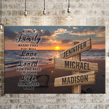 Load image into Gallery viewer, Sunset Beach Color "Being A Family Means You Will Love And Be Loved" Multi-Names Premium Canvas Poster