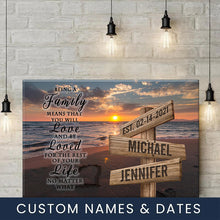 Load image into Gallery viewer, Sunset Beach Color "Being A Family Means You Will Love And Be Loved" Multi-Names Premium Canvas Poster
