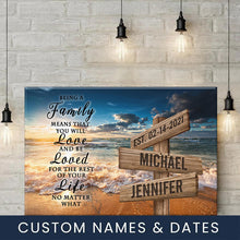 Load image into Gallery viewer, Ocean Sunset  Color "Being A Family Means You Will Love And Be Loved" Multi-Names Premium Canvas Poster
