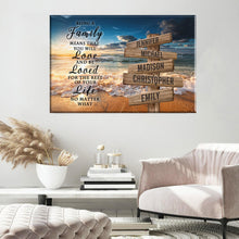 Load image into Gallery viewer, Ocean Sunset Color "Being A Family Means You Will Love And Be Loved" Multi-Names Premium Canvas
